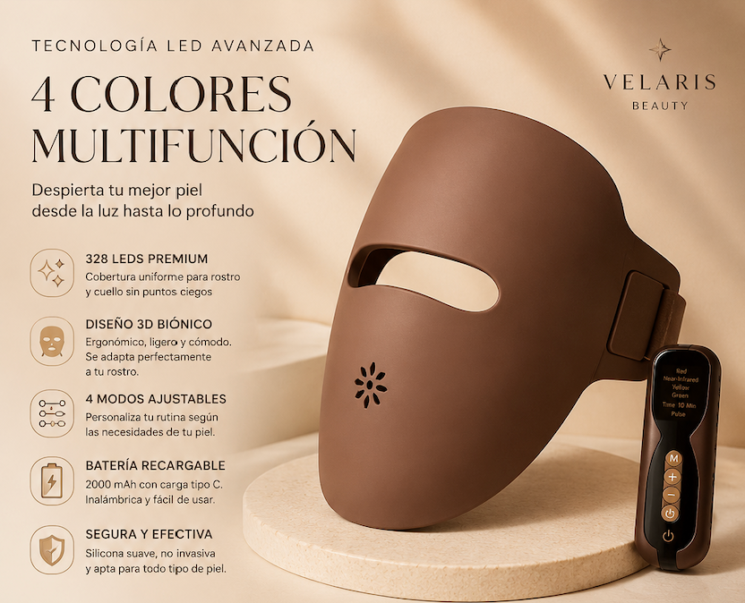 Velaris Máscara LED Facial – Terapia de Luz Roja para una Piel Clara y Joven
