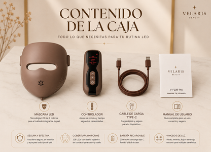 Velaris Máscara LED Facial – Terapia de Luz Roja para una Piel Clara y Joven